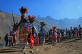 Parade at Quyllurit'i inca festival in the peruvian andes near ausangate mountain.