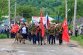 Parade on victory day with the participation of schoolchildren and Cossacks