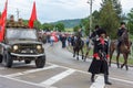 Parade on victory day with the participation of schoolchildren, Cossacks and military equipment