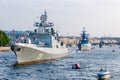 The parade of warships in the Neva river Royalty Free Stock Photo