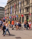 Paradeplatz square in Zurich on the day of the Street Parade