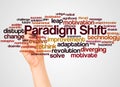 Paradigm Shift word cloud and hand with marker concept