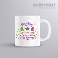 Parading with my Gnomies. Vector lettering for t shirt, poster, card. Mardi Gras concept with mug mockup