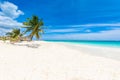 Paradise Beach (also known for Playa Paraiso) at sunny summer day - beautiful and tropical caribbean coast at Tulum in Quintana Royalty Free Stock Photo