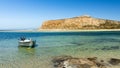 Paradise beach of Balos in Crete, Greek holiday island landscape, Crystal clear water, charming rocks on the shore