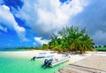 Paradise beach beautiful white sand with palm tree in the resort Royalty Free Stock Photo