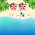 Paradise beach for couple, top view, square formatl vector