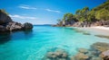 A paradise beach with crystal clear waters a dreamy and relaxing scene
