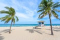 Paradise beach at Fort Lauderdale in Florida on a beautiful sumer day. Tropical beach with palms at white beach. USA. Royalty Free Stock Photo