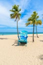 Paradise beach at Fort Lauderdale in Florida on a beautiful sumer day. Tropical beach with palms at white beach. USA Royalty Free Stock Photo