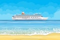 Paradise beach of the sea with cruise ship