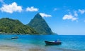 Paradise beach at Soufriere Bay with view to Piton at small town Soufriere in Saint Lucia, Tropical Caribbean Island Royalty Free Stock Photo