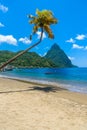 Paradise beach at Soufriere Bay with view to Piton at small town Soufriere in Saint Lucia, Tropical Caribbean Island Royalty Free Stock Photo