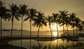 Paradise beach sunset or sunrise with tropical palm trees, Thailand Royalty Free Stock Photo