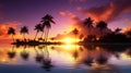 Paradise beach sunset tropical palm trees . Travel promotion banner template . Vacation and holiday island beach Generative AI Royalty Free Stock Photo