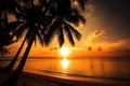Paradise beach sunset tropical palm trees . Travel promotion banner template . Vacation and holiday island beach Generative AI Royalty Free Stock Photo