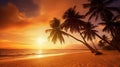 Paradise beach sunset tropical palm trees . Travel promotion banner template . Vacation and holiday island beach Generative AI Royalty Free Stock Photo