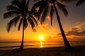 Paradise beach sunset tropical palm trees . Travel promotion banner template . Vacation and holiday island beach Generative AI Royalty Free Stock Photo