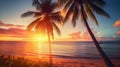 Paradise beach sunset tropical palm trees . Travel promotion banner template . Vacation and holiday island beach Generative AI Royalty Free Stock Photo