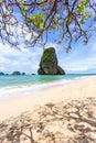 Paradise beach on tropical island with blue sky at Railay beach, Krabi province, Thailand Royalty Free Stock Photo