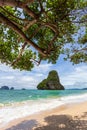 Paradise beach on tropical island with blue sky at Railay beach, Krabi province, Thailand Royalty Free Stock Photo