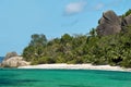 Paradise beach and welcoming rock.