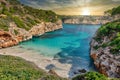 Paradise Calo des Moro Beach in Majorca Mallorca, Spain during sunset Royalty Free Stock Photo