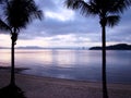 Paradise for couple - a romantic evening on the beach in a tropical exotic island. Royalty Free Stock Photo