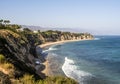 Paradise Cove Malibu, Zuma Beach, emerald and blue water in a quite paradise beach surrounded by cliffs. Malibu, Los Angeles, LA,