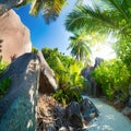 Amazing tropical beach Anse Source d`Argent with granite boulders on La Digue Island, Seychelles