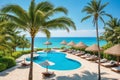 Paradise Found: Explore the landscape of a luxurious beach resort with a pool in a hot country Royalty Free Stock Photo