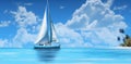 Paradise Found: A Stunning White Sailboat Glides Through the Crystal Waters of the Caribbean Royalty Free Stock Photo