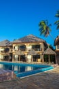 Paradise hotel on the ocean on the island of Zanzibar. Royalty Free Stock Photo