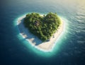 Paradise Island in the form of heart in ocean, ai generative illustration Royalty Free Stock Photo