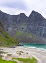 Paradise Kvalvika beach on Lofoten islands in Norway Royalty Free Stock Photo