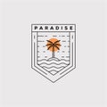Paradise line art logo vector illustration design. coconut tree minimalist badge icon. palm tree outline symbol