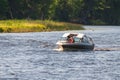 Paradise, MI - August 11, 2023:Recreational boat traveling the Tahquamenon River