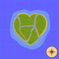 Paradise place. Island of love. A vector illustration, a heart-shaped island in the endless ocean, which can only be Royalty Free Stock Photo