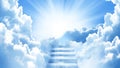 Stairway to Heaven.Stairs in sky. Concept with sun and clouds. Religion background with copy space