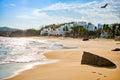 Paradise sand beach with turquoise blue water in Huatulco, Oaxaca, Mexico