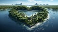 Paradise tropical green island in the shape of a heart with trees at a beach resort Royalty Free Stock Photo