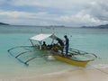Trimaran at paradise tropical island beach, Coron, Philippines Royalty Free Stock Photo
