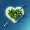 Paradise tropical island in the form of pierced heart. Holidays, travel, relax, eco, nature concept
