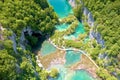 Paradise waterfalls of Plitvice lakes national park aerial view