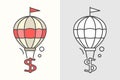 Hot air balloon with US Dollar sign. Finance, economy, money concept. Flat style illustration. Royalty Free Stock Photo