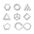 Paradox impossible shapes, 3d twisted objects, vector math symbols Royalty Free Stock Photo