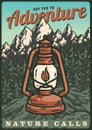 Paraffin lantern lamp for camping in the woods poster