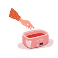 Paraffin therapy. Electronic bath for melting moisturizing wax. Skin care for female hands. Vector illustration in flat