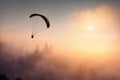 Paraglide silhouette over free ukrainian Carpathians