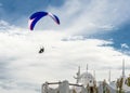 Paraglider flies over the Casapueblo Hous, Punta del Este